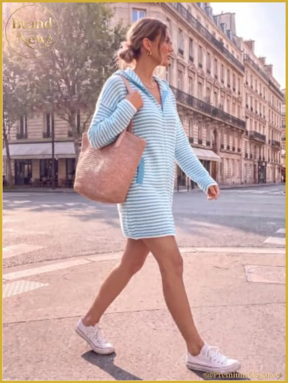 Chunky Knit Striped Zip Up Sweater Dress with Turtleneck and Pockets